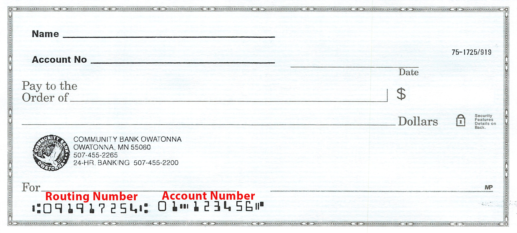 Sample Community Bank Owatonna check